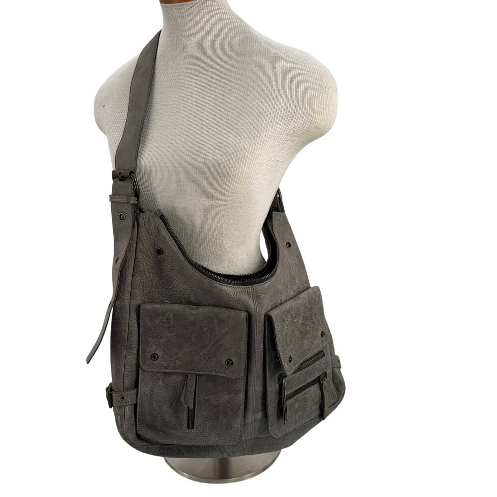 Oversize Gray leather crossbody bag